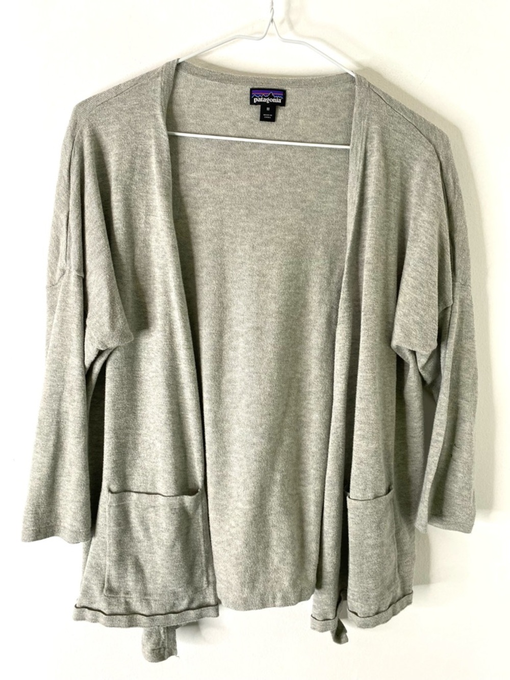 Patagonia Light Grey Open Front Dolman Cardigan Sweater Organic Cotton Blend